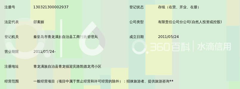 秦皇岛春天国际旅行社有限公司青龙营业部